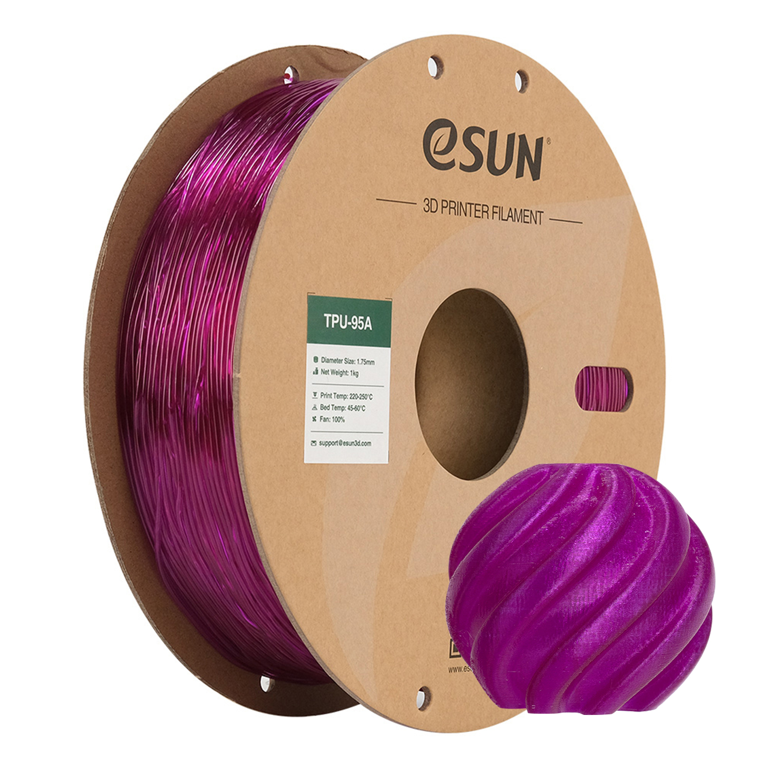 ESUN ETPU-95A Filament - Transparent Purple