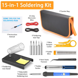 60W Soldering Iron Kit Adjustable Temperature Toolset 15 Pieces